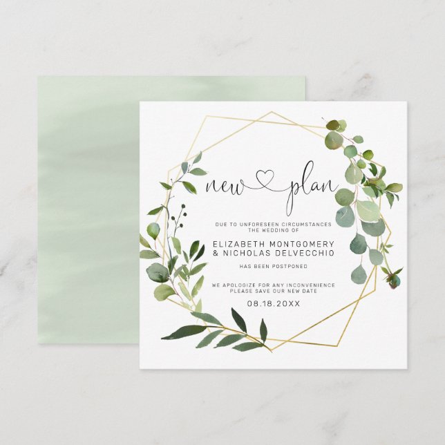 Eucalyptus Guld geometric | Uppskjuten Bröllop Inbjudningar (Fram/baksida)