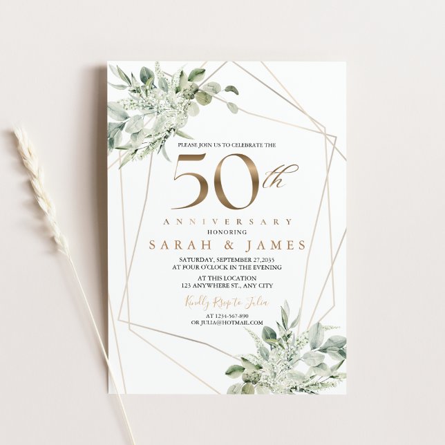 Eucalyptus Guld Geometrisk 50-årsjubileum  Inbjudningar (Eucalyptus Gold Geometric 50th Anniversary Invitation)