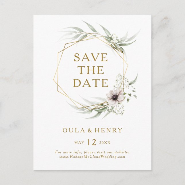 Eucalyptus Guld Geometrisk Save The Date vykort  (Framsida)