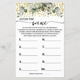 Eucalyptus Guld gissar Vin Shower Game Card Flygblad