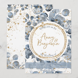 Eucalyptus Guld Glitter - Dusty Blue Inbjudan 1