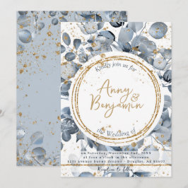 Eucalyptus Guld Glitter - Dusty Blue Inbjudan 2