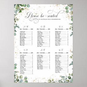 Eucalyptus Guld Glitter-Grönt Bröllop-diagram Poster