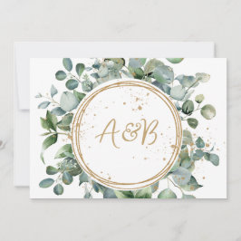 Eucalyptus Guld Glitter - Grönt Bröllop Tack Kort