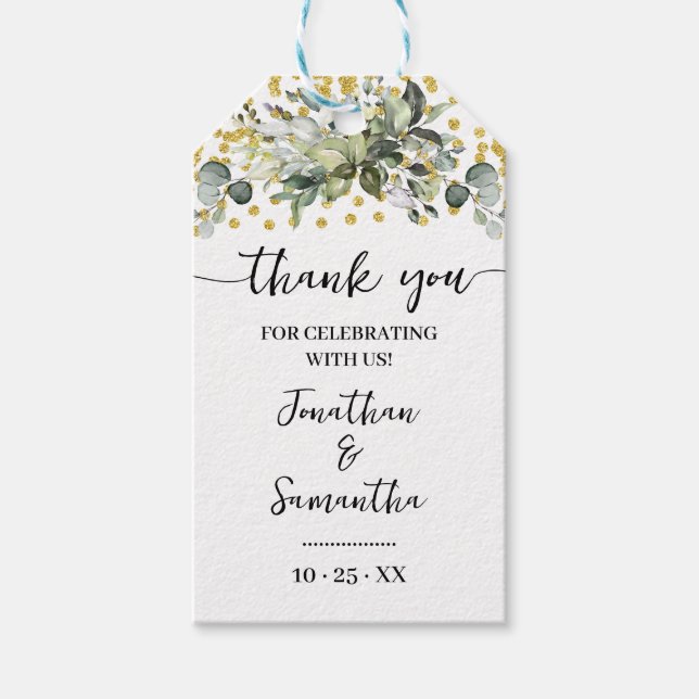 Eucalyptus Guld Glitter Möhippa Favor-tagg Presentetikett (Framsidan)