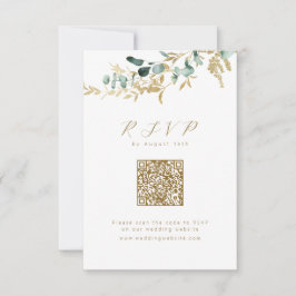 Eucalyptus guld greenery boho QR bröllop OSA Kort