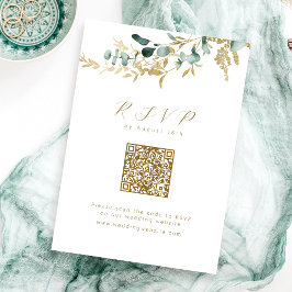 Eucalyptus guld greenery boho QR bröllop OSA Kort