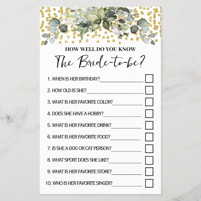 Eucalyptus Guld Hur bra vet du om hennes spelkort? Flygblad (Framsidan)