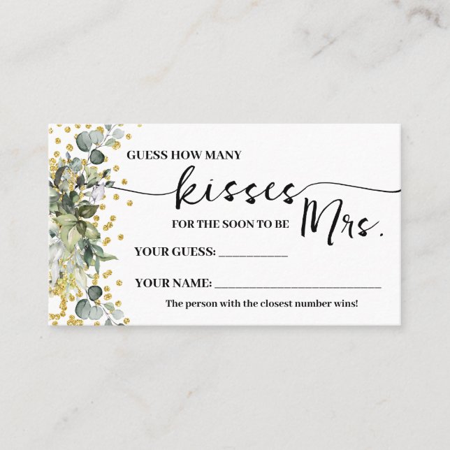 Eucalyptus Guld Hur många kisser för mrs Game Card Placeringskort (Framsida)