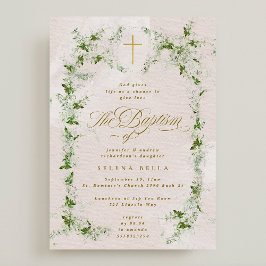Eucalyptus Guld Kor utandningsflicka Baptism Inbjudningar