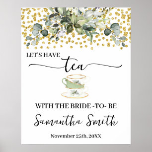 Eucalyptus Guld Låt oss att ha Tea med Bride Bröll Poster