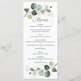 Eucalyptus Guld Löv Bröllop Menu Meny