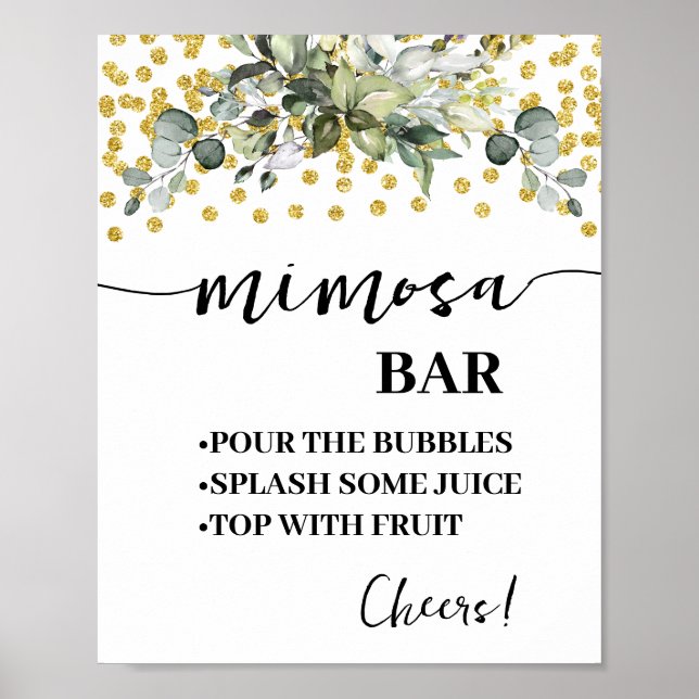 Eucalyptus Guld Mimosa Pub Möhippa Bröllop Poster (Framsidan)
