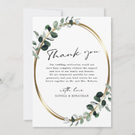 Eucalyptus Guld Modern Calligraphy White Bröllop Tack Kort