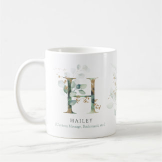 Eucalyptus Guld Monogram Initial H Greenery Chic Kaffemugg