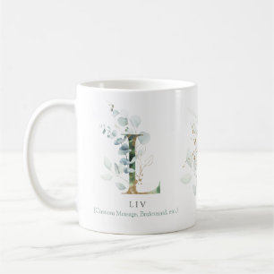Eucalyptus Guld Monogram Initial L Greenery Chic Kaffemugg