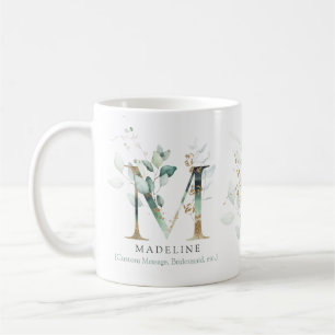 Eucalyptus Guld Monogram Initial M Greenery Chic Kaffemugg