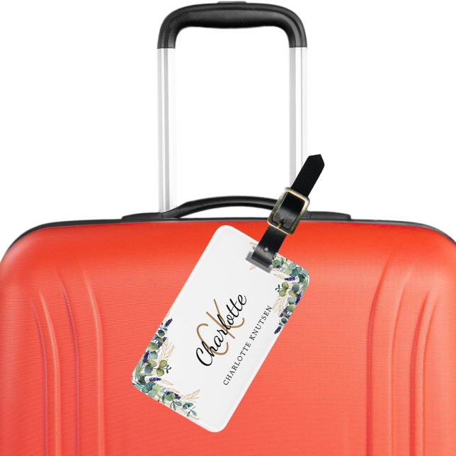 Eucalyptus guld monogram namn bagagebricka (Skapare uppladdad)