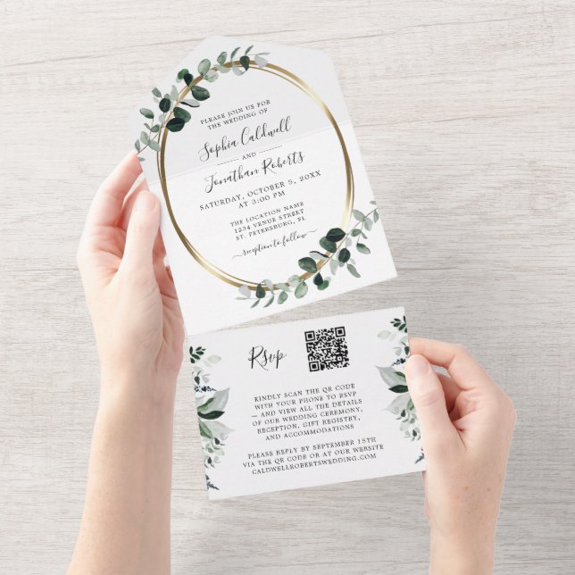 Eucalyptus Guld QR OSA White Sage Bröllop (Avrivbar del)