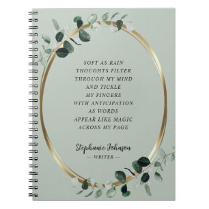 Eucalyptus Guld Sage Writer Motivational Dikt Anteckningsbok
