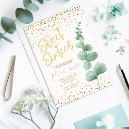 Eucalyptus Guld Sweet sixteen Birthday-inbjudan Inbjudningar