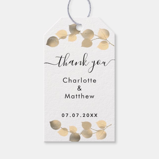 Eucalyptus guld tack bröllop presentetikett (Framsidan)