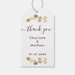 Eucalyptus guld tack bröllop presentetikett