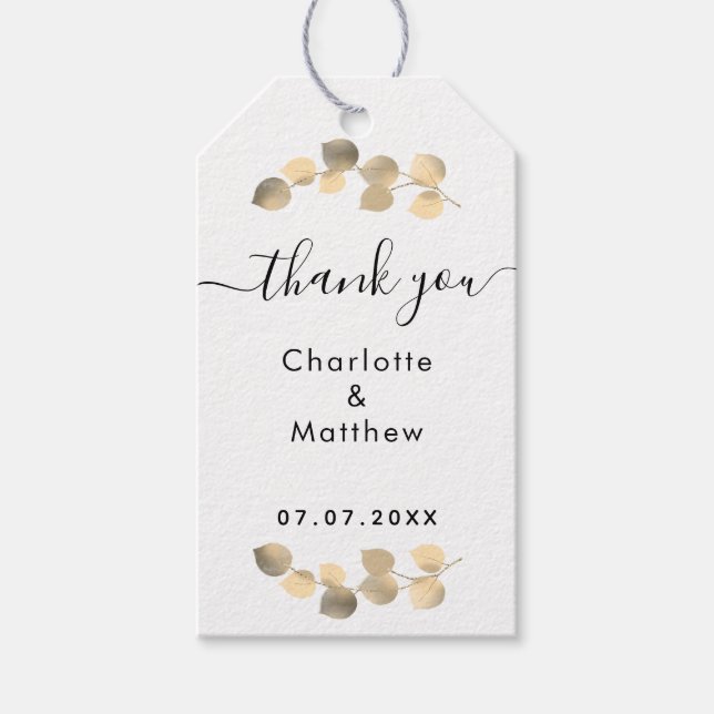 Eucalyptus guld tack bröllop presentetikett (Framsidan)