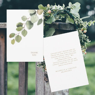 Eucalyptus Guld Text White Bröllop Tack Kort