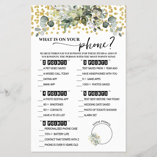 Eucalyptus Guld Vad finns på det Mobila spelkortet Flygblad (Framsidan)