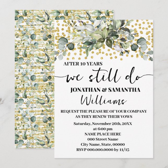 Eucalyptus Guld Vi firar fortfarande Bröllop-årsda Inbjudningar (Fram/baksida)