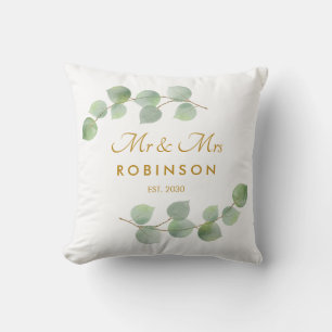 Eucalyptus Guldskrift Herr och fru bröllopspresent Kudde