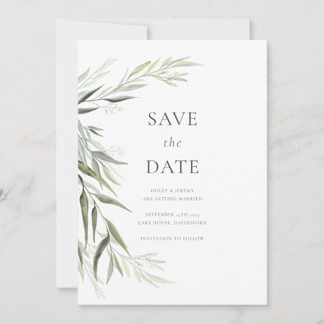 Eucalyptus Gum Löv Greenery Save Date Inbjudningar (Framsida)