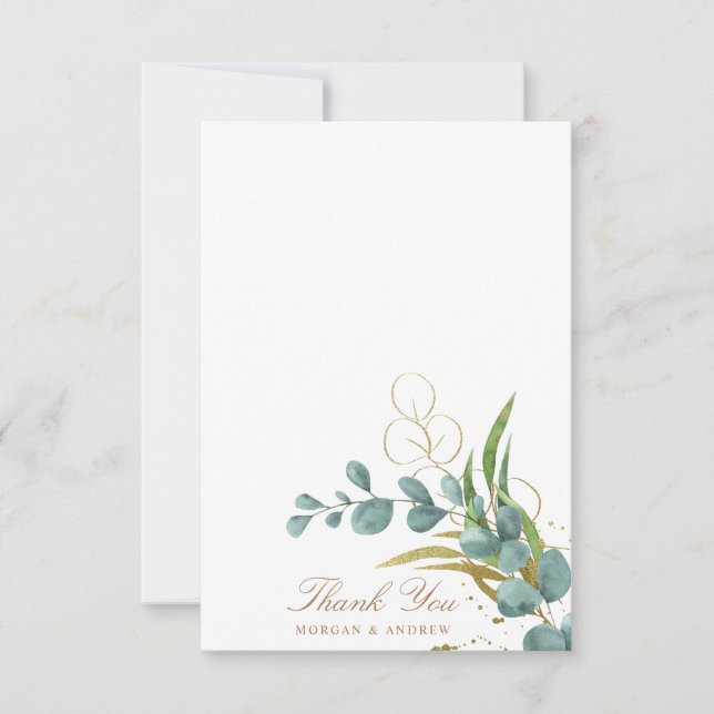 eucalyptus gyllene blad bröllop tackkort tack kort (Framsida)