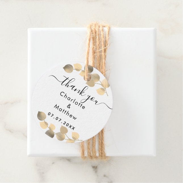 Eucalyptus gyllene tack till bröllop gåvor etiketter (På plats)