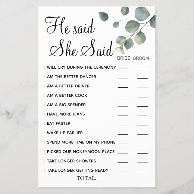 Eucalyptus Han sa att hon sa att hon sa jakat Flygblad (Framsidan)