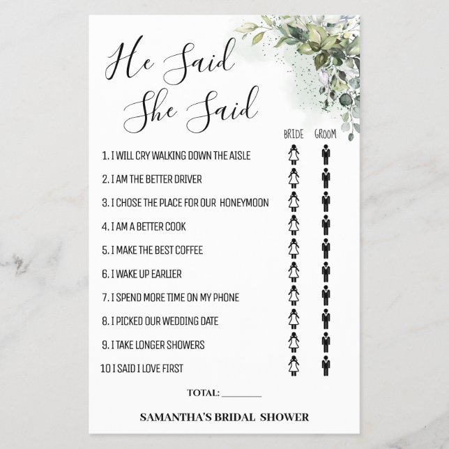 Eucalyptus Han sa att hon sa "Shower-spelkort" Flygblad (Framsidan)