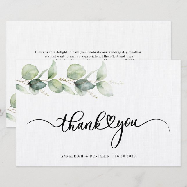 Eucalyptus Hand-Lettered Bröllop Tack Brevpapper (Fram/baksida)