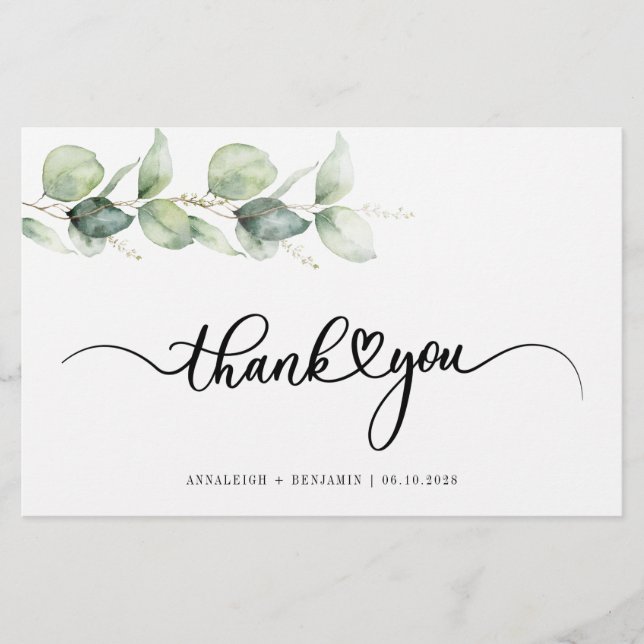 Eucalyptus Hand-Lettered Bröllop Tack Brevpapper (Framsida)