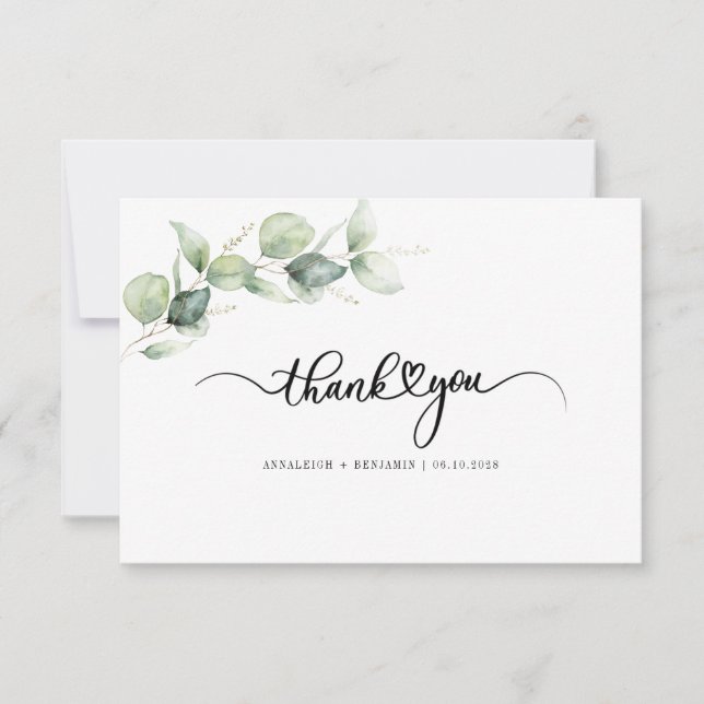 Eucalyptus Hand-Lettered Greenery Bröllop Tack Kort (Framsida)