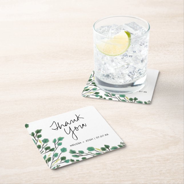 Eucalyptus Handritat blad Tack   Underlägg Papper Kvadrat (Insitu)