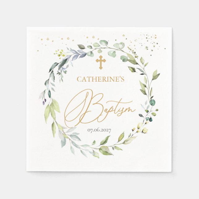 Eucalyptus Herbal Kor Baby Baptism Napkins Pappersservett (Framsidan)