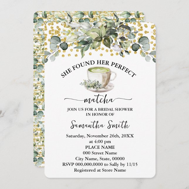 Eucalyptus hittade hennes Perfekt Matcha Möhippa Inbjudningar (Fram/baksida)