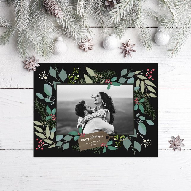 Eucalyptus Holly Juniper Framed Photo Helgdag Vykort (Skapare uppladdad)