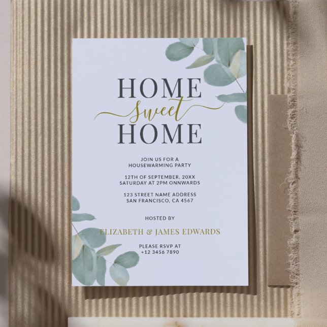 Eucalyptus Home Sweet Home Houseuppvärmning Party Inbjudningar (Watercolor Eucalyptus Home Sweet Home Housewarming Party Invitation)