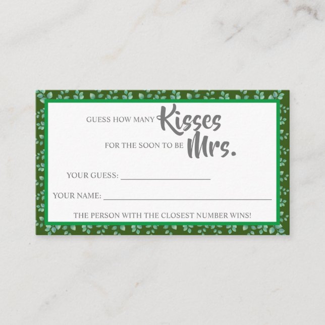 Eucalyptus Hur många kisser för ShowerGame-kortet Placeringskort (Framsida)