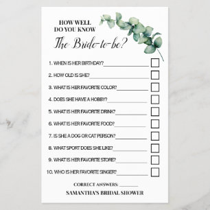 Eucalyptus Hur väl känner du till Bride Game Card? Flygblad