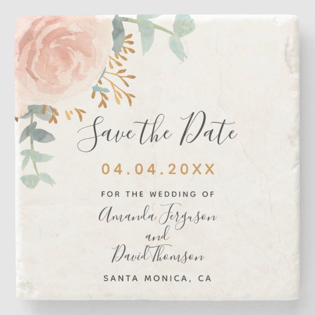 Eucalyptus i blommigten bröllop ro guld Spara datu Stenunderlägg (Framsidan)