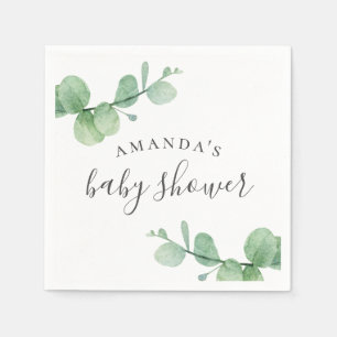 Eucalyptus i vattenfärgad grönt. Greenery babydusc Pappersservett