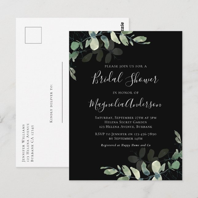 Eucalyptus Inbjudningskort för möhippan vykort (Fram/baksida)